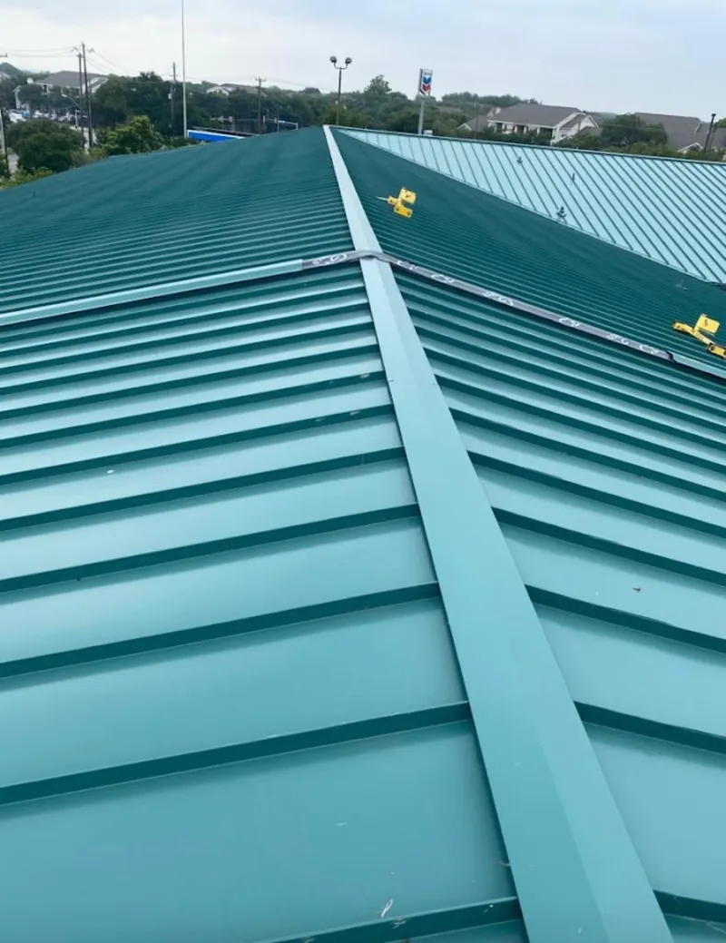 Green commercial metal roof ridge and valley for Metal Roof Repair in White Center
